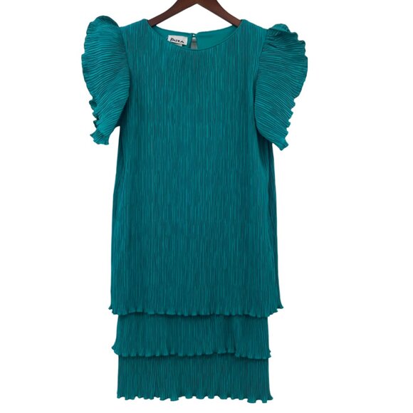 Vintage Patra Plisse Dress Womens 10 Tiered Layer Pleated Loose Ruffle Green - Picture 1 of 14